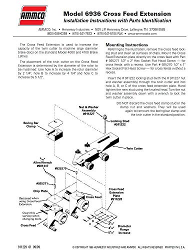 Twin Cutter Brake Lathe Cross Feed Large Rotors 5.5" Extension Plate Kit for Ammco 4000 & 4100 Model Lathes - Made in USA