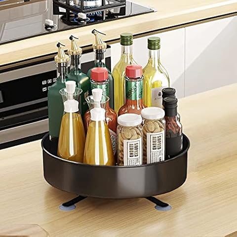 Jinkey Drehteller Organizer, Lazy Susan Gewürzregal Drehbar 26cm Drehteller Kühlschrank Aufbewahrung Küchen Organizer aus Kohlenstoffstahl Cover