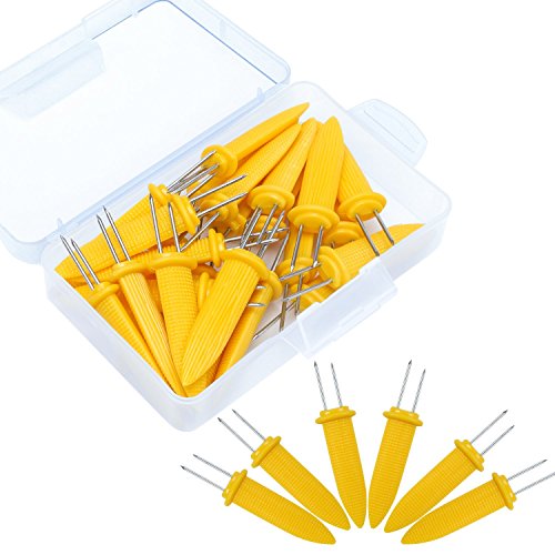 Elcoho 25 Pack 335 Inch Large Corn Holders Stainless Steel Corn on the Cob Skewers Holders with Storage Box