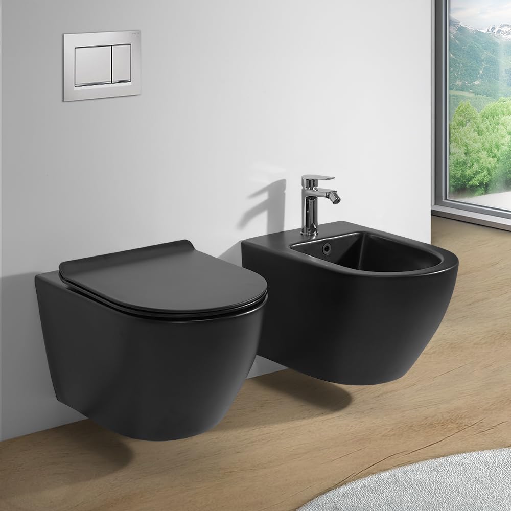 Copriwc Originale Ultraslim In Termoindurente Nero Opaco Con Chiusura Soft-Close E Sgancio Rapido – Sedile Wc Per Sanitari Tokyo