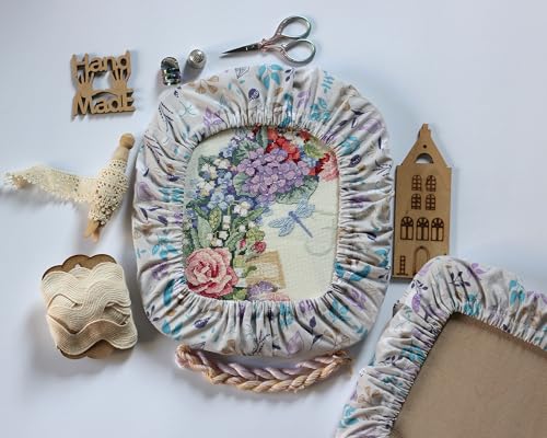 Grime Guard Q-Snap 8 x 8 inch, Cotton Cover Nurge size 3 Hoop Square Embroidery Cross Stitching Quilting Punch Needlework DIY Craft Sewing Purple Bird Flowers Fabric3