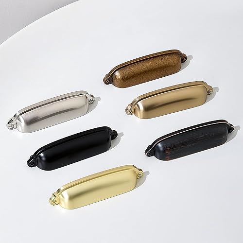 Miniatura 4 de Tiradores europeos antiguos de 3 34 (3.780 in) pulgadas con agujero central para cajones, accesorios para gabinetes de cocina, paquete de 10, bronce