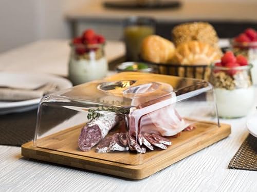 Foto von APS 820 Tablett mit Haube - Eckiges Holztablett aus Bambus mit Abdeckhaube (24 x 18,5 cm, Höhe: 8 cm) - Käseglocke, Käsebrett