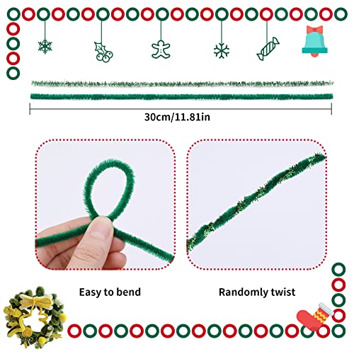 Image of Iuuidu 200 PCS Pipe Cleaners Chenille Stem, Green Craft Pipe Cleaners | 100 PCS Dark Green+100 PCS Glitter Green Pipe Cleaners, DIY Craft, Pipe Cleaners Bulk for Arts and Crafts Decoration