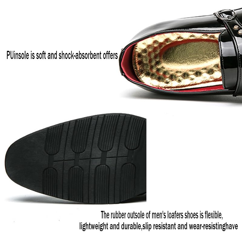 Men's Patent Leather Double Monk Strap Loafer Pointed Toe Slip On Western Wedding Formal Business Casual Comfort Dress Oxford Shoes3