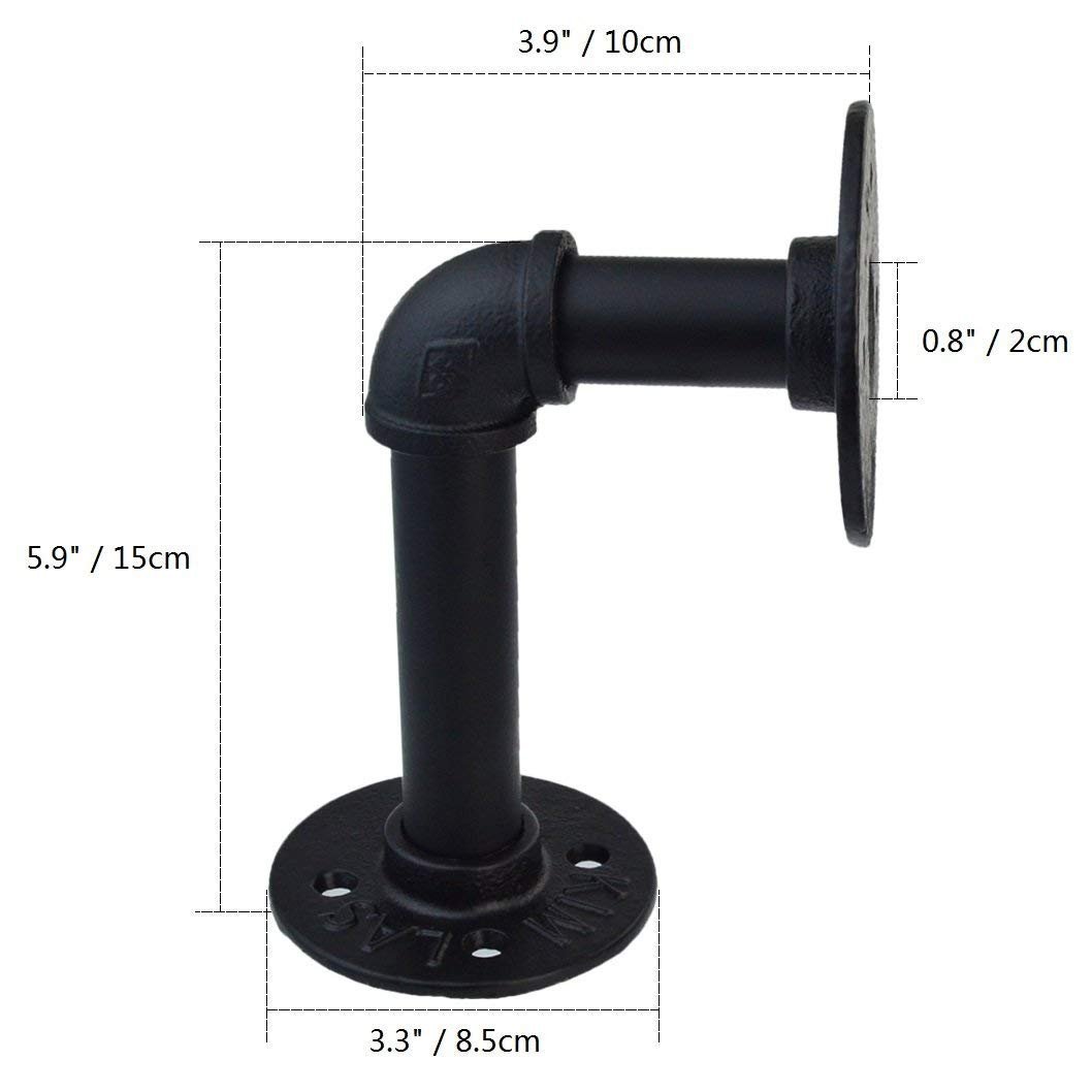 Industrial Iron Pipe Shelving Brackets, Pipe Shelf Brackets, Pipe Shelves - Elbow (2-Pack, Black)