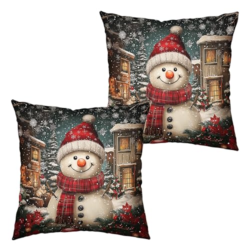 Kwlegh Christmas Throw Pillow Covers 16x16 Lovely Snowman Pillow Covers Set of 2 Winter Snowflakes Pillow Case Xmas Cushion Case for Holiday Decor Couch Living Room