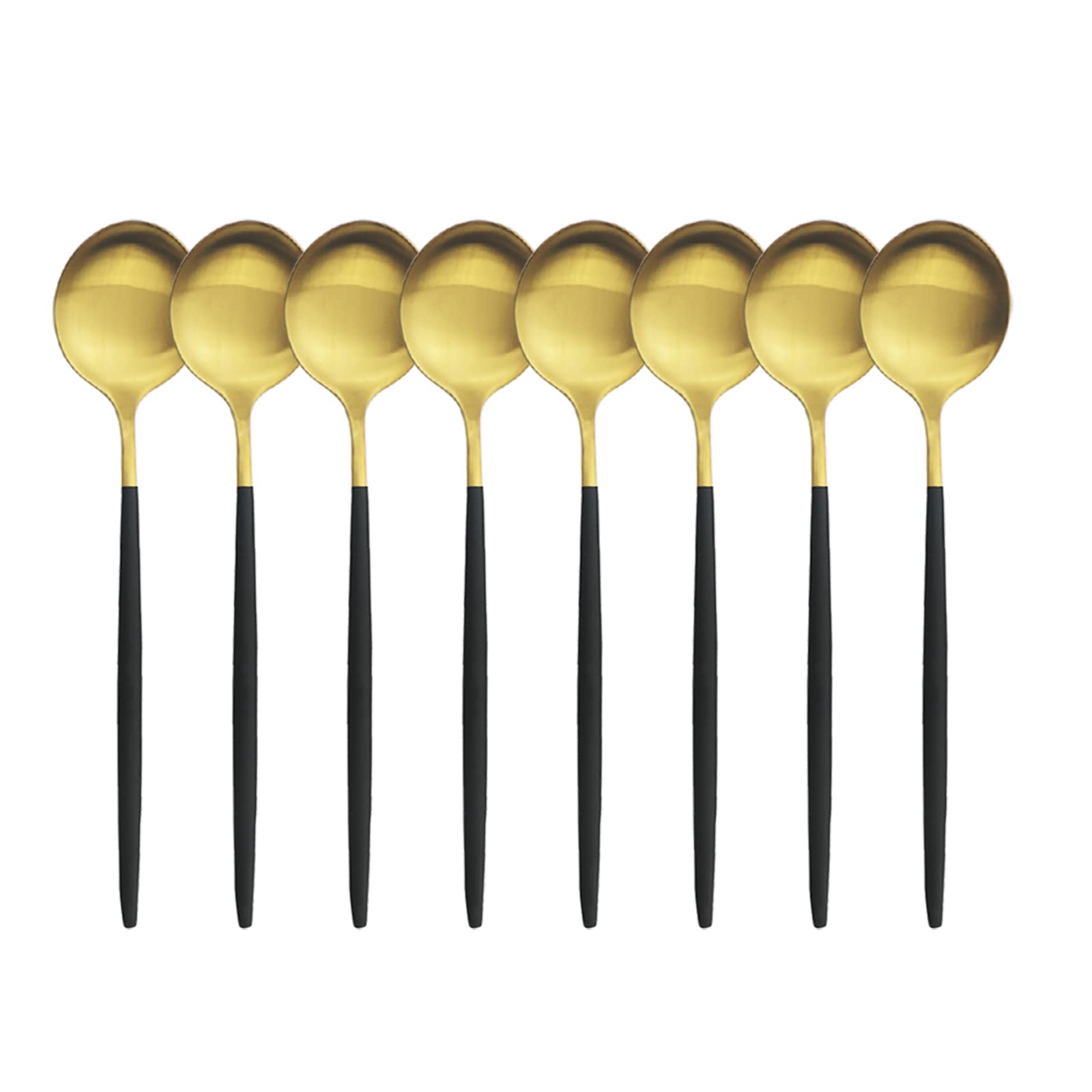 Snplowum 8-Piece Matte Black & Gold Dessert Spoon, 7.28 Inch Spoon Set, Stainless Steel Daily Use Spoon For Dessert Tea Ice Cream
