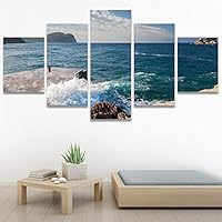 SIGNWIN 5 Panel Canvas Wall Art Modern Art Beach Dramatic Island Landscape Multicolor Photography for Home Decorations Ready to Hang - 60