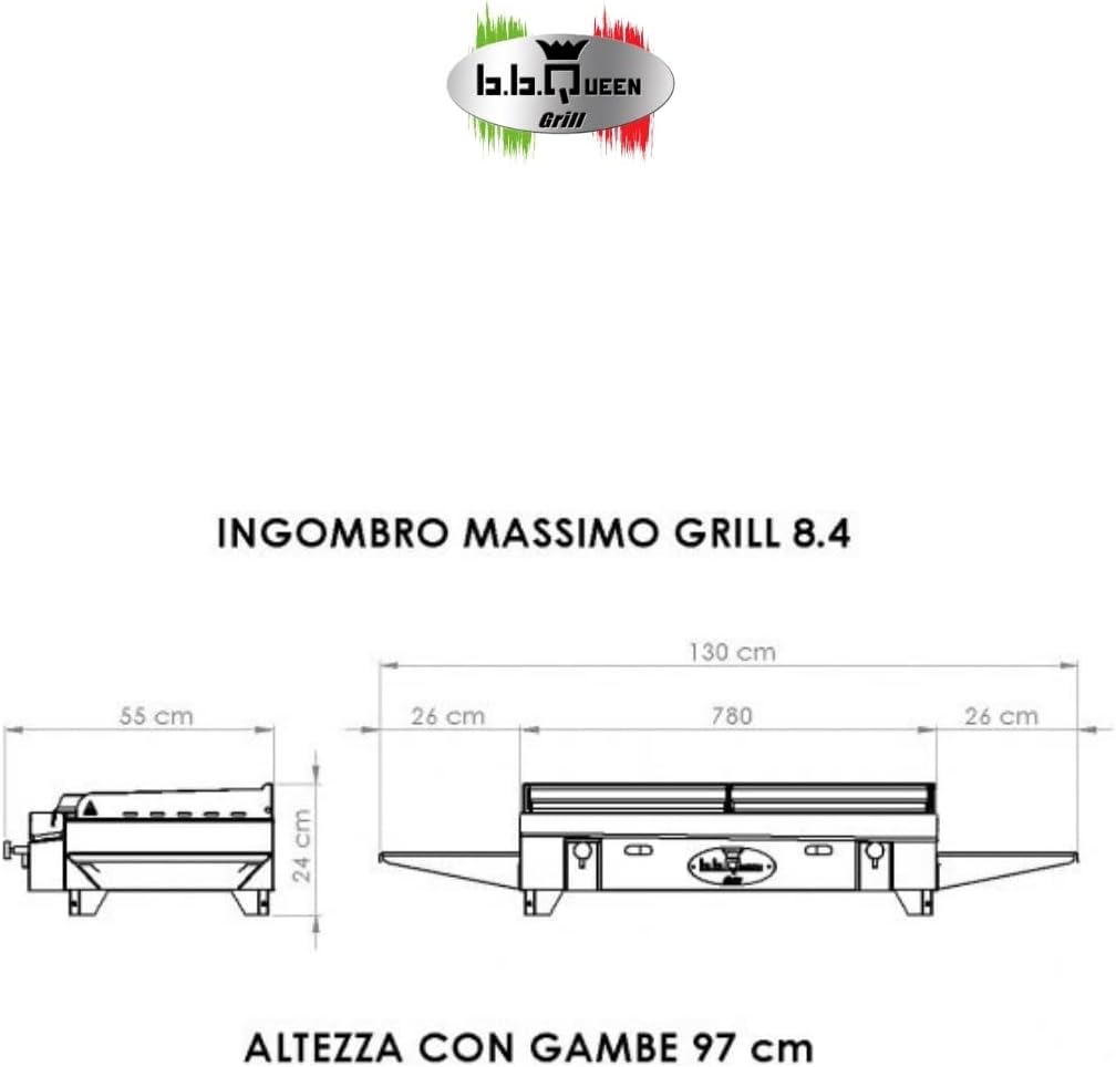 BBQueen Grill 8.4 Inox - Barbecue a Gas (Piastre Lisce, Full Optional) - 78x45x97 cm BBQueen Grill 8.4 Inox - Barbecue a Gas (Piastre Lisce, Full Optional) - 78x45x97 cm