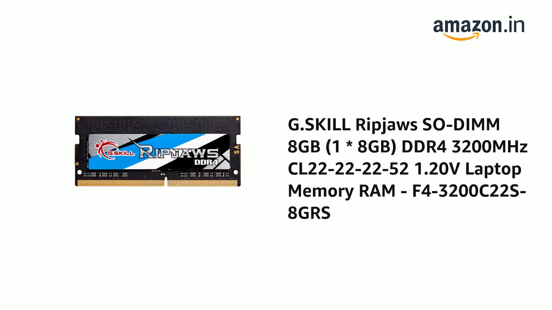 G.SKILL Ripjaws 8GB DDR4 3200MHz SO-DIMM Laptop Memory RAM