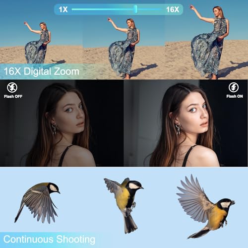 Appareil Photo Numérique-4K 64MP Caméra Numérique avec Selfie Autofocus 16X Zoom Flash Intégré Digital Caméra Portable Appareil Photo pour Débutants(Carte SD n’est Pas Incluse) – Image 6