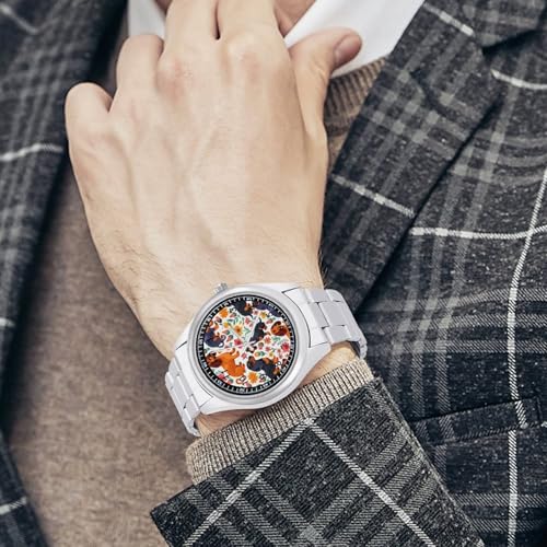 Dachshunds Flowers Watches Stainless Steel Band Wristwatch Business Dress Watch for Work Home4