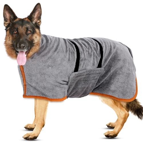 Hundebademantel Für Große Hunde,Bademantel Hund groß，Mit Klettverschluss, Gute Wasseraufnahmewirkung (L-Größe)