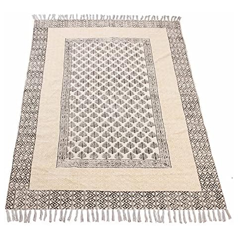 Hand Block Printed Cotton Dhurrie Handmade Geometric Area Rug Bohemian Kilim Indoor Room Decorative Carpet Throw Rug (300 x 540 cm (10 x 18 Feet)) Cover