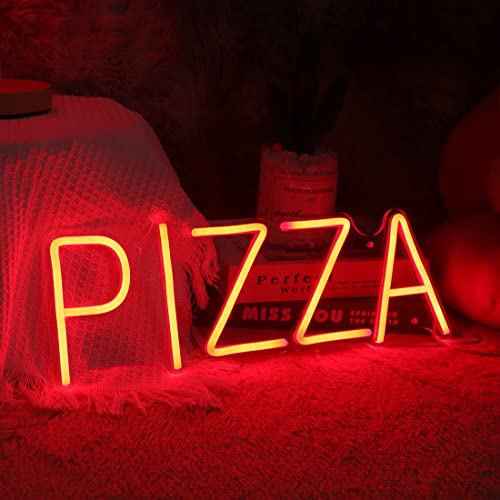 Image of Planzo Pizza LED Neon Sign Light Restaurant Coffee Shop Bar Wall Decor Red | Business Store Advertising, Window Display, Pub Kitchen Bedroom Kids Room Home Party Cool Wall Light Decor, 15.75 inchx5.55 inchUSB
