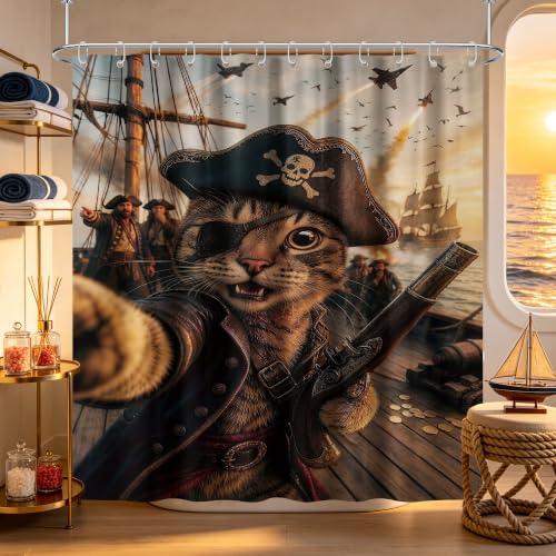 Image of Funny Cat Shower Curtain, Extra Long 70x84 in, Cool Kids