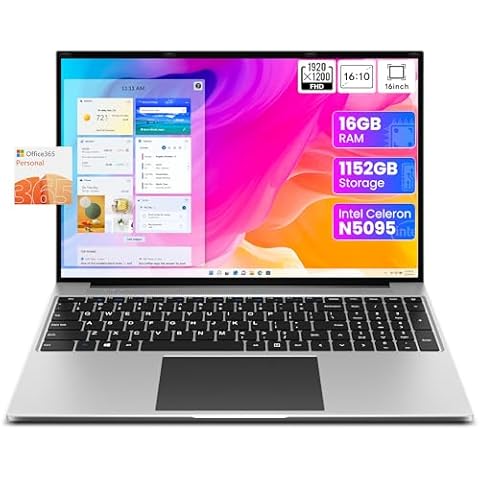 jumper Laptop, 16GB RAM 1152GB Storage, Office 365 One Year, Laptop Computer with Celeron N5095 CPU(Up to 2.9GHz), FHD IPS 1200P Display, 38WH Battery, 2 Speakers, HDMI, 16 Inch Business Laptops. Cover