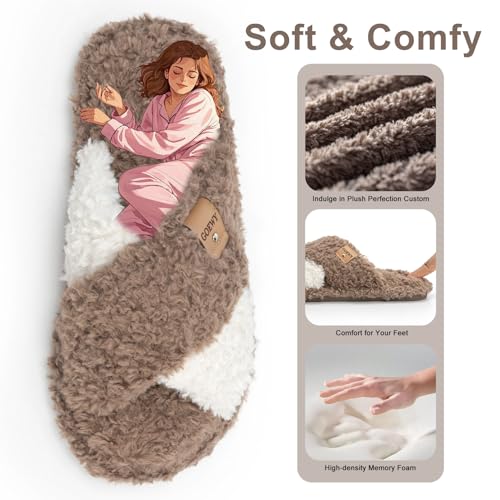 Image of GOEWY Fuzzy Open Toe Slippers for Women Cozy Memory Foam House Shoes Indoor | Cute Cross Band,Soft Faux Fur,Anti-slip Sole Outdoor,Machine-washable,Lightweight,Slip on Gifts for Women,Mom and Bridesmaid