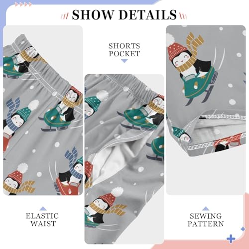 ZZXXB Winter Penguin Skating Boys Long Pants Soft Trousers Elastic Waist Kids Lounge Bottoms with Pockets S-XL4