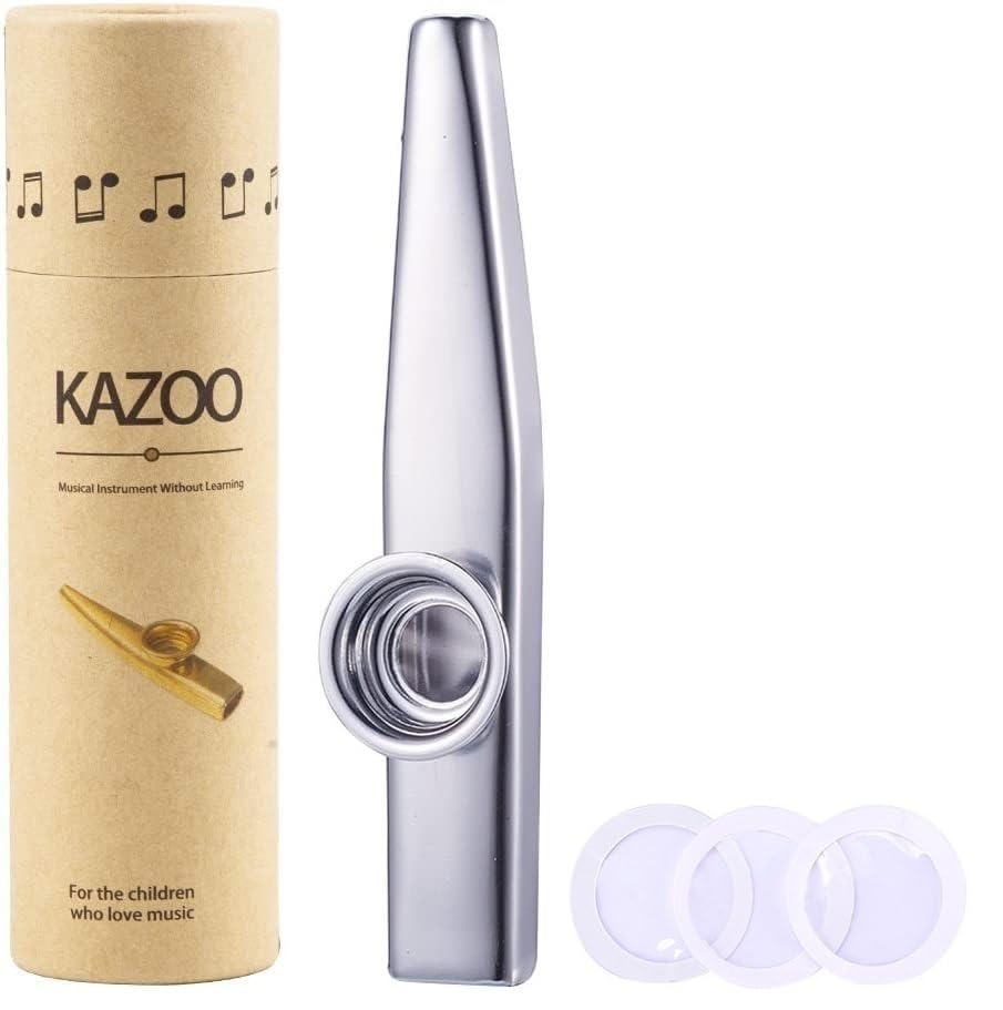 Kazoo Flute With 5 Pcs Diaphragms, Silver Metal Aluminum Alloy Musical Instruments, Good Companion for Guitar, Ukulele and Violin-image-15