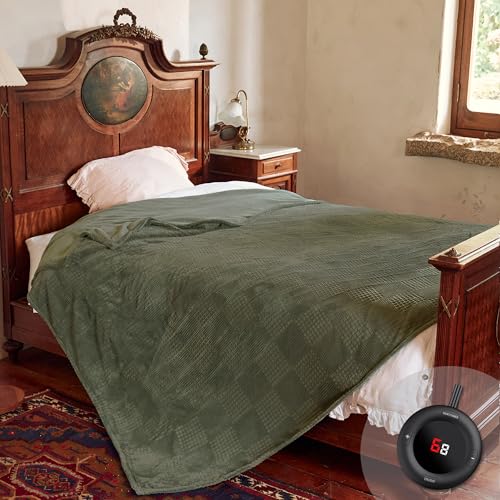 Electric Blanket Full Size 72''X84'' - Heated Blanket with Single Control Fast Heating 6 Heating Levels & 10 Hours Auto Off,ETL Certified Machine Washable (Gray Green)