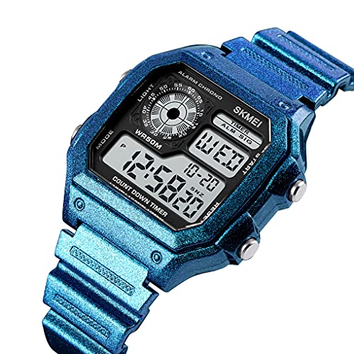 Image of PASOY Men's Digital Multi-Function Watches Dual Time Alarm Stopwatch Countdown Backlight Waterproof Watch
