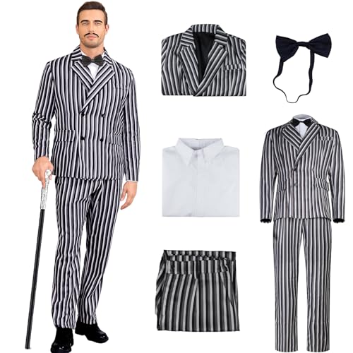 LILLIWEEN Fantasia Addams para adultos, traje de família Gomez Morticia Addams vestido Halloween cosplay terno tio Fester robe, Fato Gomez, M