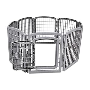 Amazon-Basics-8-Panel-Octagonal-Plastic-Pet-Pen-Fence-Enclosure-With-Gate-59-x-58-x-28-Inches-Grey - Cucciolini Doodles   Amazon-Basics-8-Panel-Octagonal-Plastic-Pet-Pen-Fence-Enclosure-With-Gate-59-x-58-x-28-Inches-Grey