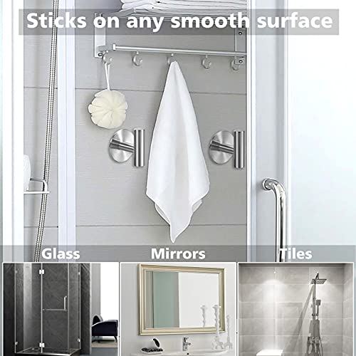Adhesive Towel Hooks Heavy Duty Wall Hooks Stainless Steel Waterproof Shower Towel Hooks, Coat Hook for Hanging Clothes, Adhesive Hook for Bathroom, Glass Window, Kitchen- 2 Pack, Silver by Bntuk - Image 4