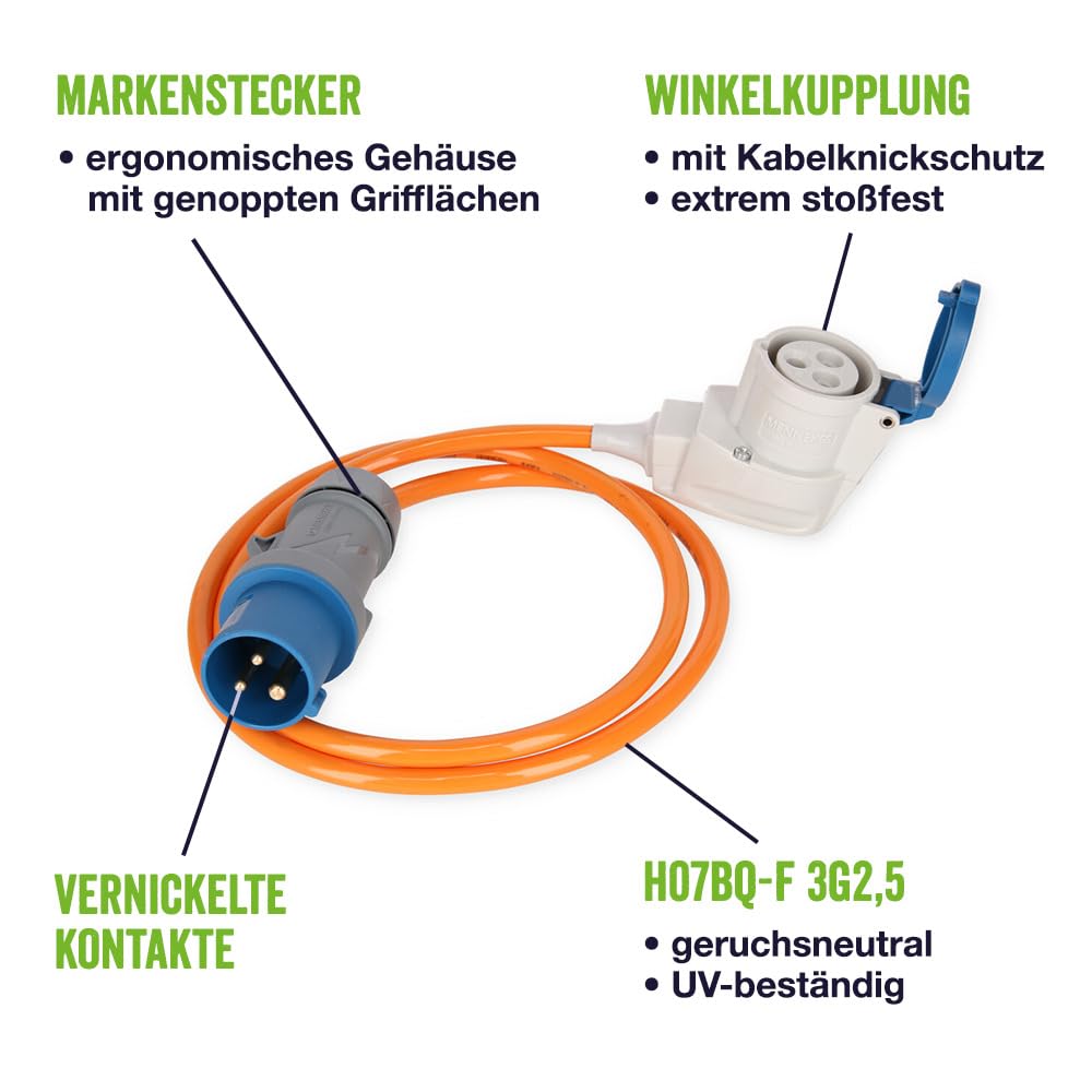 VoltMade Premium CEE-Verlängerungskabel, Winkelkupplung (10m)