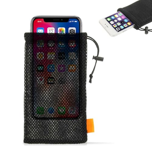 GNALIA 2 Piezas Fundas De Agua para Móvil Negras, Malla De Nailon Resistente 18.5X9 Cm con Cordón Y Goma Elástica, Compatibles con Smartphones/iPhone