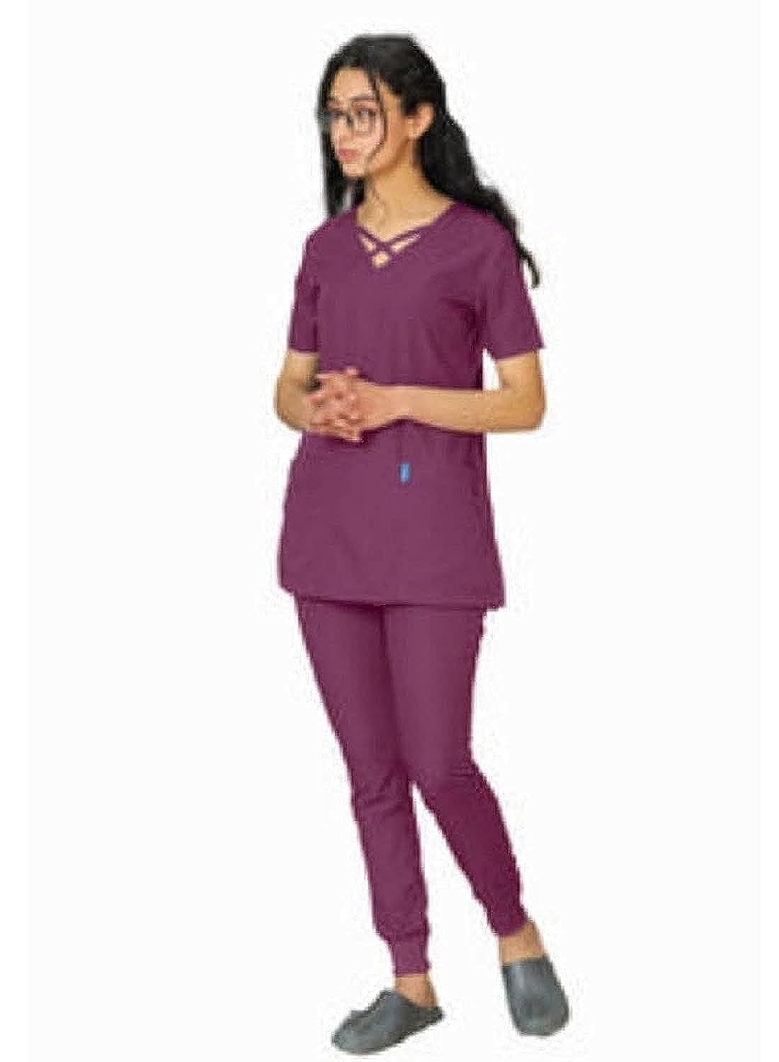 ASHAR PROFESSIONALCross London | medical scrub set | V-neck top overlap and elasticated drawstring pant | nursing uniform suit