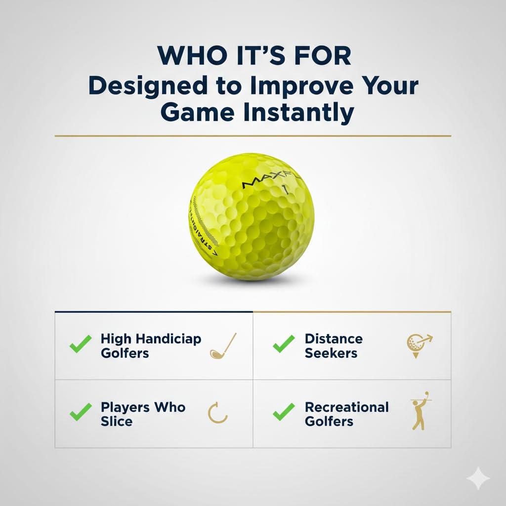 Maxfli StraightFli - Pelotas de golf color amarillo brillante, paquete de 12 pelotas de golf de baja distancia de giro para disparos más rectos | Tacto suave, cubierta de ionómero duradera | para