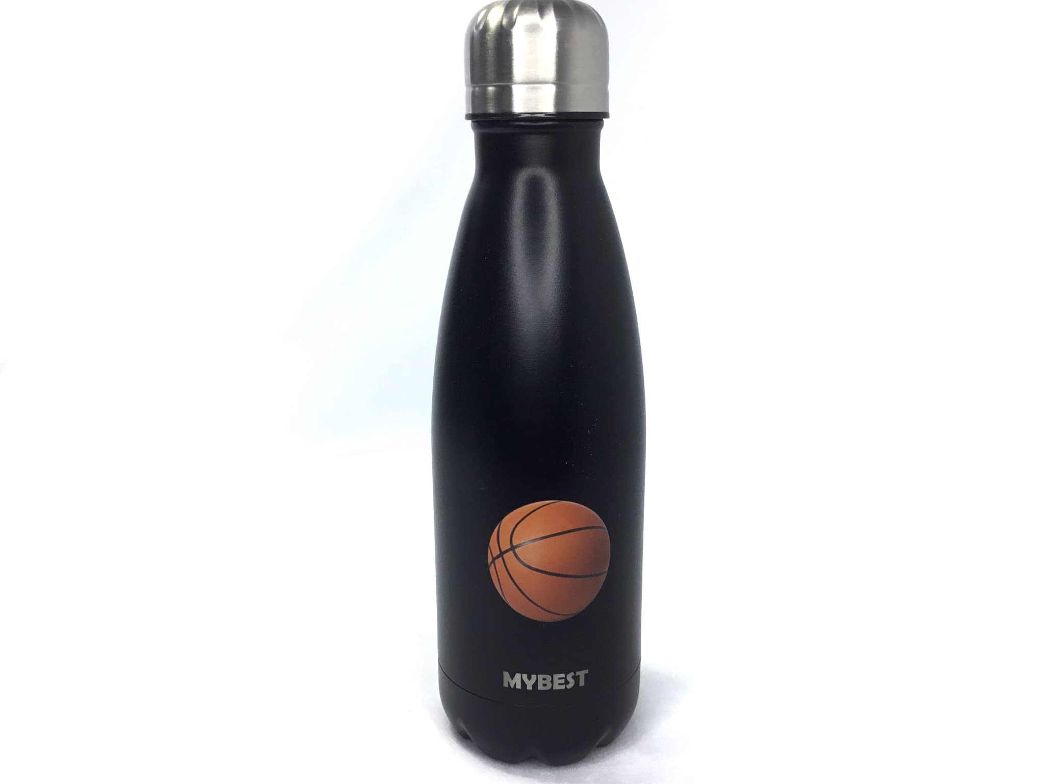 MyBest12oz Kids Basketball Stainless Steel Vacuum Insulated Double Wall Cola Bottle Shape for Cold and Warm Drinks. (Black)