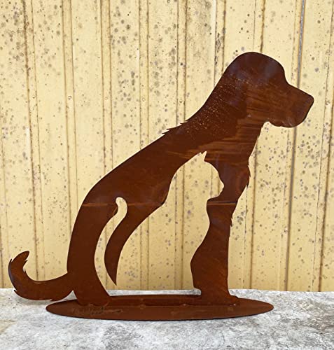 Gartenfigur sitzender Hund mit Katze 50x58cm auf Platte Silhouette...
