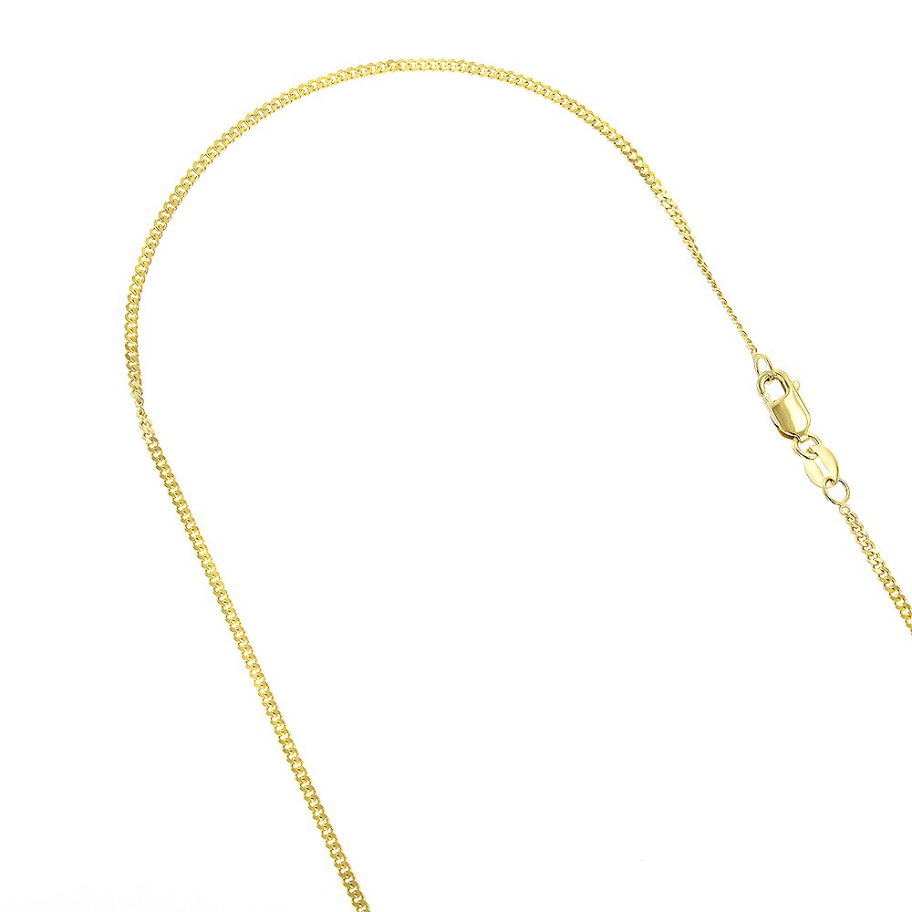 14K Solid White, Yellow Gold 1.5mm Wide Diamond Cut Curb Link Chain Necklace Lobster Clasp