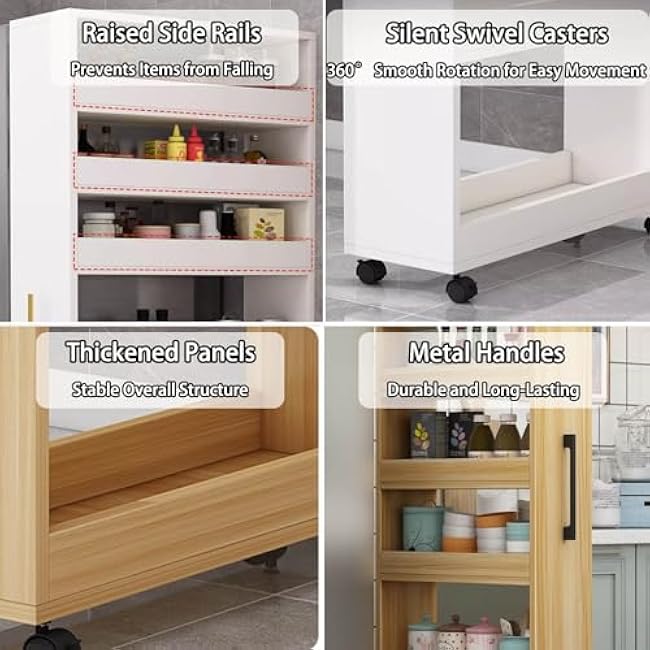 72.4in Rolling Spice Rack Next to Fridge Slim Kitchen Storage Cabinet 7-Tier Tall Pantry Cabinet Lightweight Storage Cart Thickened Plate for Dining Room Restaurant(Natural,7.9Wx21.7Dx72.4H)-D2qX7pjy