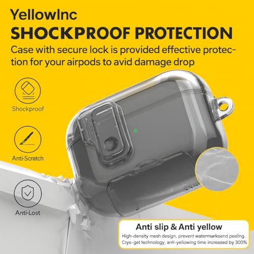 Image of Clear Magnetic Auto-Lock Case Cover for Apple Airpods Pro 3 (2025), with Phone Stand & Carabiner (Clear Black,Transparent Lock with Stand)