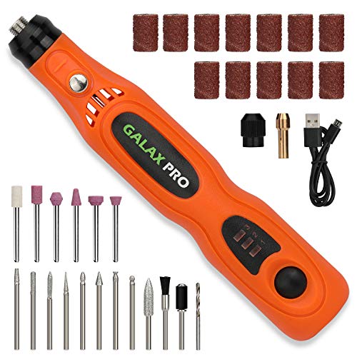 GALAX PRO Mini Amoladora Eléctrica（32 PCS Accesorios）, Herramienta Rotativa USB Recargable con 3 Velocidad Variable 5000-15000RPM y Accesorios para los DIY Trabajos de Pulido Abrasivo y Corte