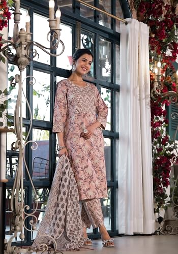 Image of MIRCHI FASHION Pure Cotton Women Straight Jaipuri Floral Print Kurti Set with Dupatta and Pant
