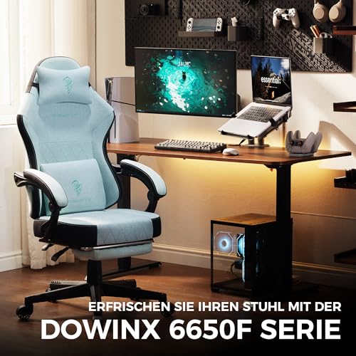 Sedia da gaming in tessuto con cuscino primaverile, supporto lombare per ufficio, con poggiapiedi per adulti, ergonomica, grande e alta, per Office Gaming, Aqua - Sedia gaming - Immagine 7