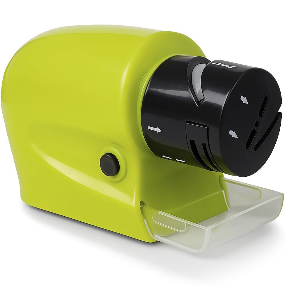 Fitto Cordless Motorized Knife Sharpener, Compact & Portable, Battery-Operated Blade Sharpening Tool for Kitchen Knives, Scissors, and More – Green, H130 x W32 x D30 mm