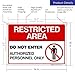 Restricted Area Do not Enter Authorized Personnel Only Graphic Sign, 10x14 Inches, Rust Free .040 Aluminum, Fade Resistant, Made in USA by Sigo Signs