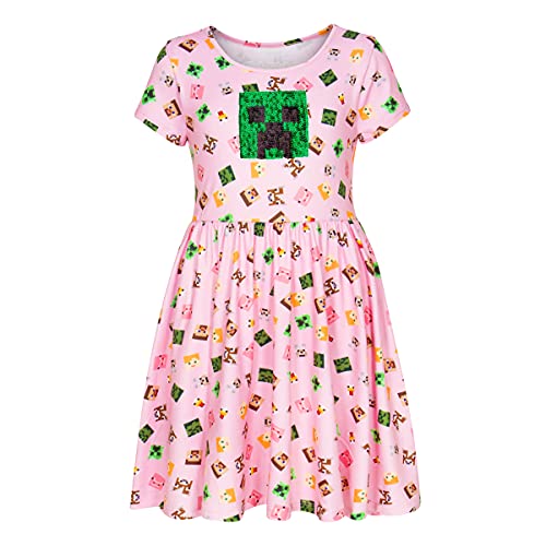Minecraft Girl's Dress with Creeper Sequins for Little and Big Girls 4-16