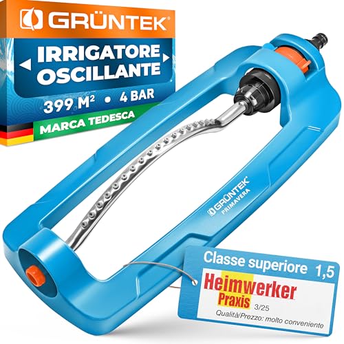 GRÜNTEK Irrigatore da Giardino Oscillante Automatico Rettangolare. Per Superfici Estese. Motore Turbo