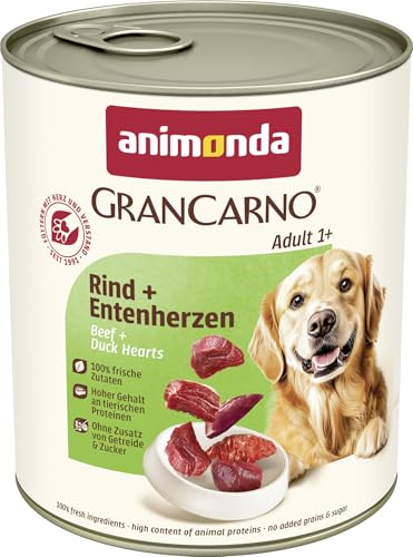 animonda GranCarno Hunde Nassfutter mit Rind + Entenherzen (6 x 800 g),...