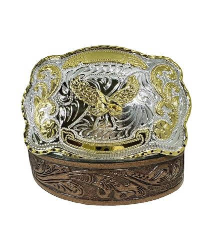 Leather Western Oak Design Belt Handmade in USA with Large Eagle Buckle Size 30-52