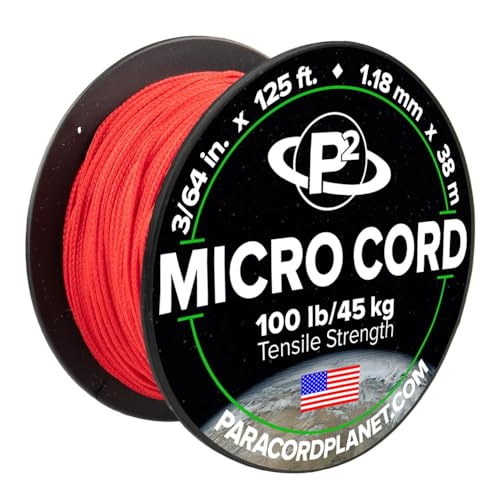 Paracord Planet Micro Paracord - Cordón trenzado fino para manualidades, pesca y proyectos de bricolaje en carretes de 120 pies - Rojo escarlata
