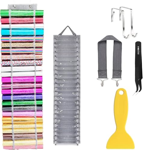 Amremsu 48 Compartments Vinyl Roll Storage, Vinyl Roll Holder Organizer, VinylStorage Rack Wall Mount/Over The Door for Craft Room Organizers and Storage Lengthened?gray?